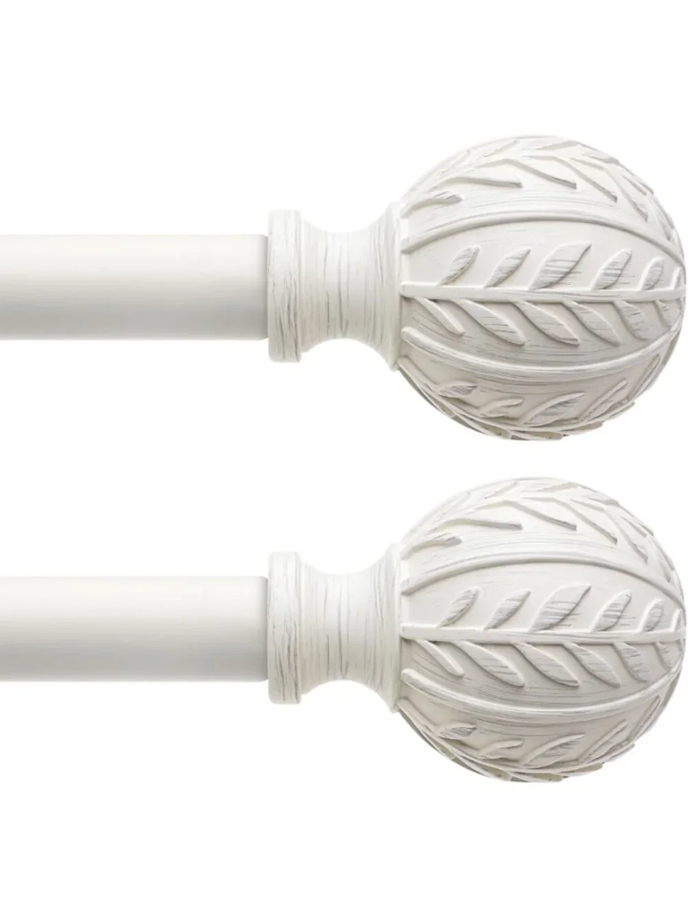2 Pack Adjustable Antique White Curtain Rods 48-84” with Leaf Finials, Rustic